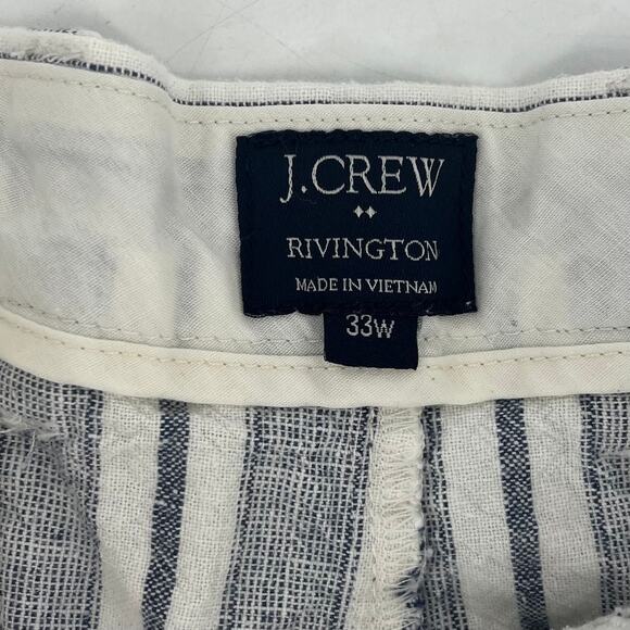 J.Crew Men's 33W‎ Rivington Gray White Striped Linen Shorts Pocket High Rise - Picture 4 of 4